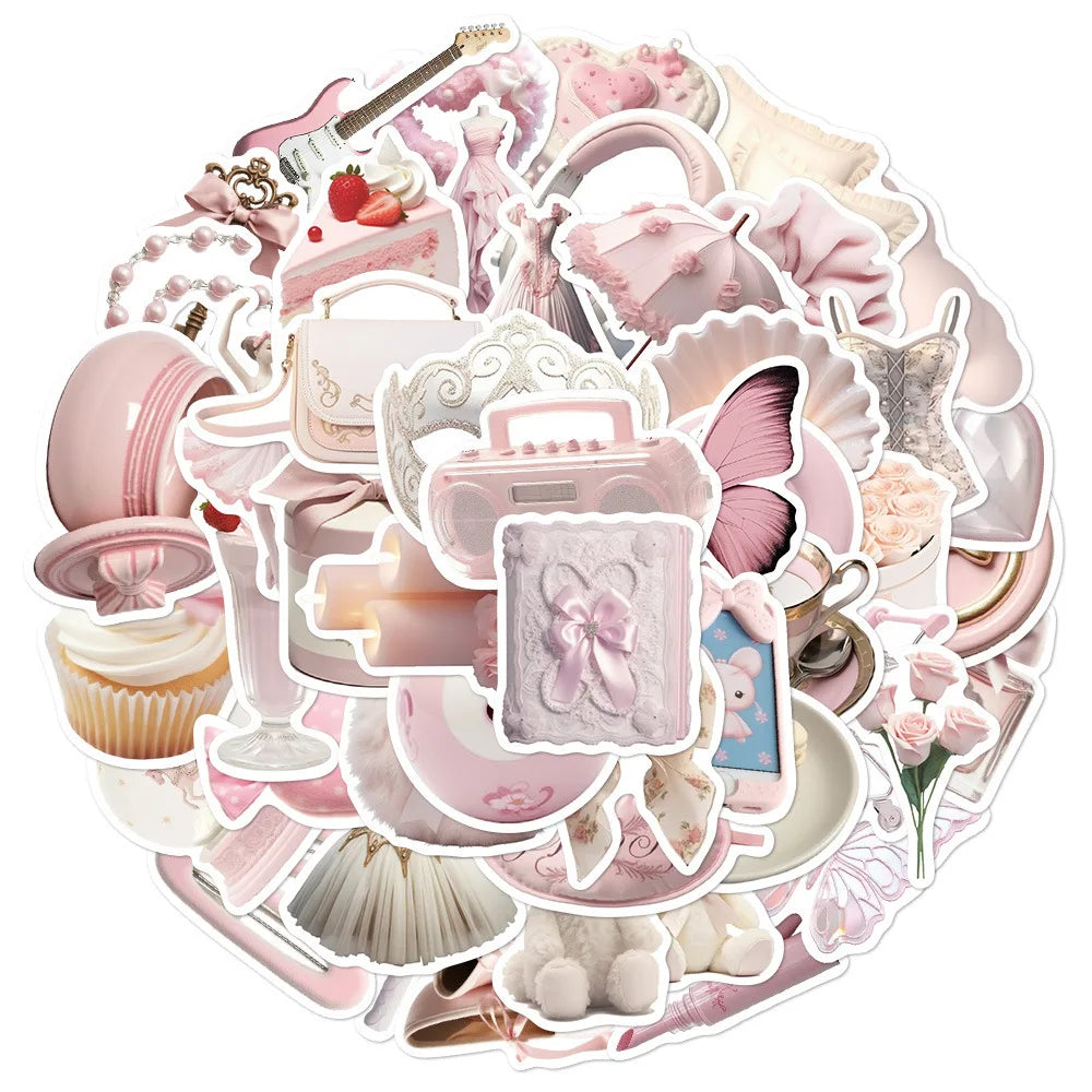 10/30/50PCS Ins Style Ballet Pink Girls Stickers Decoration DIY Scrapbook Phone Fridge Suitcase Skateboard Car Wall Decals Toys (ONLINE ORDER ONLY)