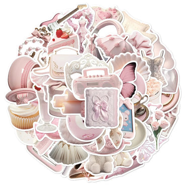 10/30/50PCS Ins Style Ballet Pink Girls Stickers Decoration DIY Scrapbook Phone Fridge Suitcase Skateboard Car Wall Decals Toys (ONLINE ORDER ONLY)