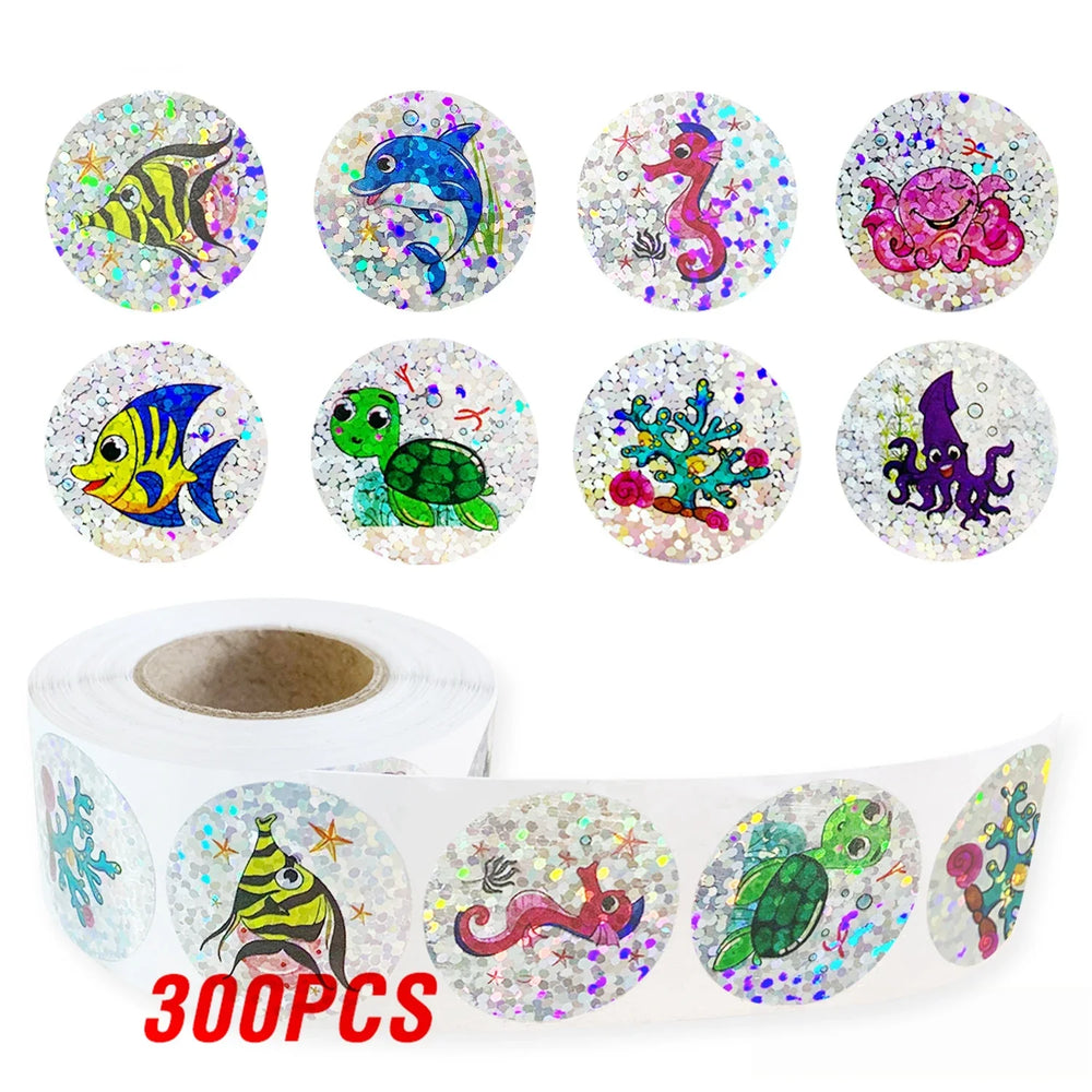 100-500pcs Rainbow Laser Sticker Marine Animals Stickers Cute School Office Stationery Supplies Gift Decoration Label (ONLINE ORDER ONLY)
