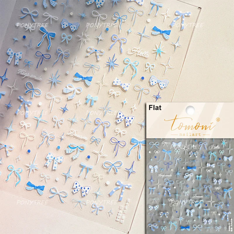 French Skirt Hem Halo Dyeing Purple Pink White Hemline Bowknot Wedding Veil Dreamy Star Adhesive Nail Art Sticker Manicure Decal (ONLINE ORDER ONLY)