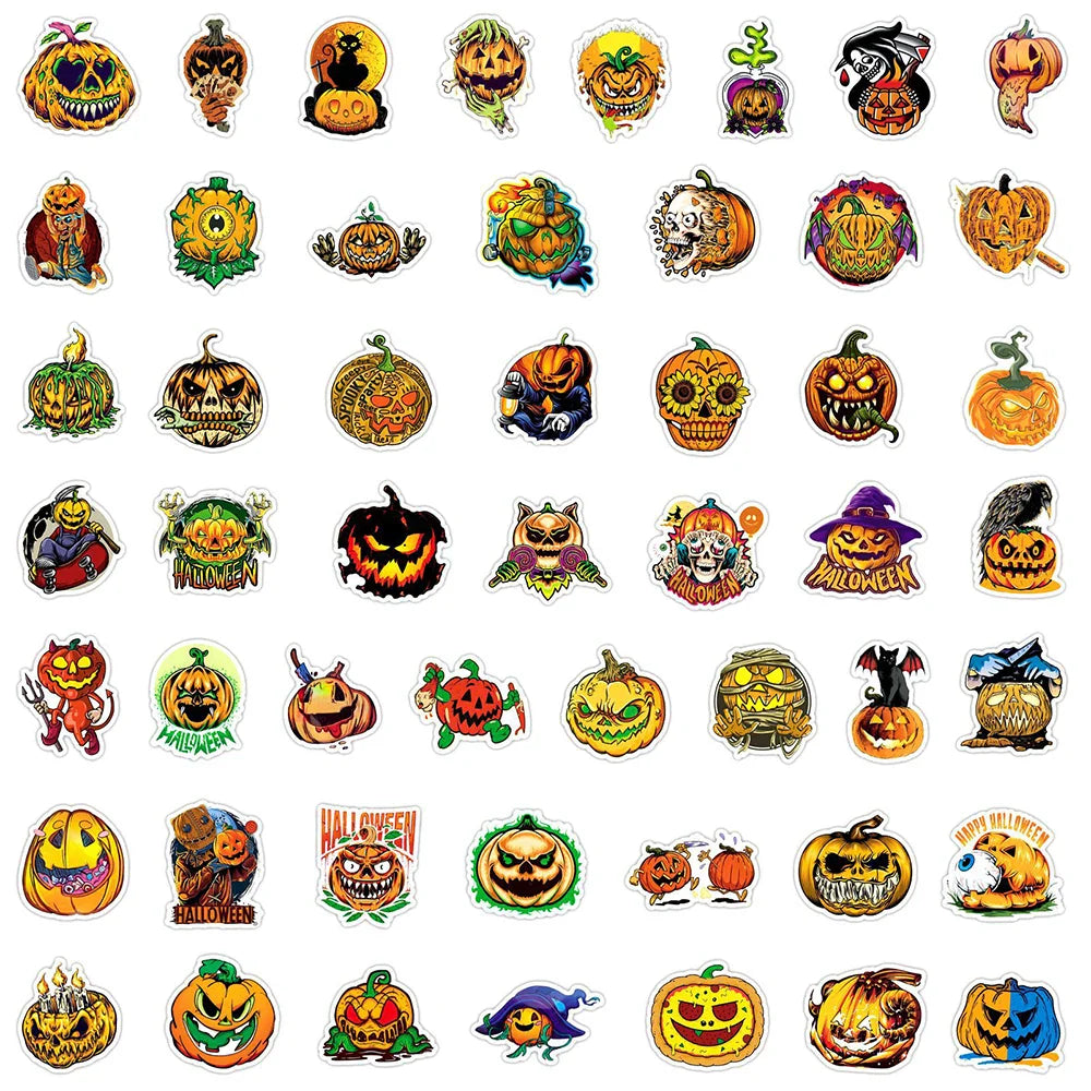 10/30/50PCS Cool Horror Halloween Pumpkin Stickers Toys Skateboard Bike Laptop Phone Cute Cartoon Decals Waterproof Toys Gifts (ONLINE ORDER ONLY)