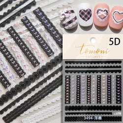 French Style Colorful Square Grid Rhombus Stripe Bowknot Line 3D Self Adhesive Nail Art Stickers Shiny Rhinestone Manicure Decal (Online Order Only)