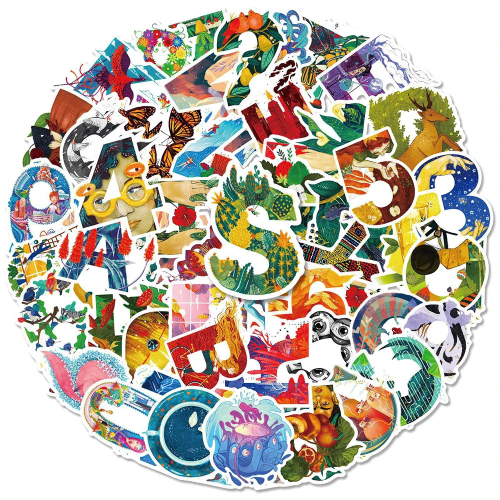 10/30/50PCS Illustration Art Aesthetic Graffiti Stickers Cute Letter Number Decals Decoration Wall Phone Notebook Kids DIY Toys (ONLINE ORDER ONLY)