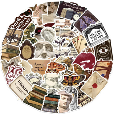 10/50pcs Vintage Dark Academia Stickers Cartoon Aesthetic Decals Phone Laptop Suitcase Refrigerator Scrapbook Waterproof Sticker (ONLINE ORDER ONLY)