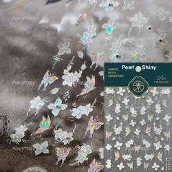 French Chic Blue Line Bowknot Fan Flower Leaves Butterfly Lace Frame Bell Shiny Self Adhesive Nail Art Stickers Manicure Decals (ONLINE ORDER ONLY)