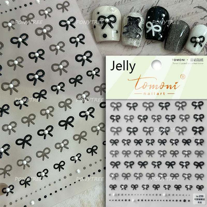 Purple Gold Silver Bowknot Cherry Fruit Cute Ribbon Tie Line Delicate 3D Adhesive Nail Art Stickers Manicure Decals Wholesale (Online Order Only)