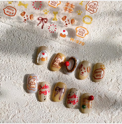 Lovely Dog Bone Bowknot Bread Graffiti Cake Cherry 3D Line Paw Adhesive Nail Art Stickers Cute Cartoon Manicure Decals Wholesale (ONLINE ORDER ONLY)