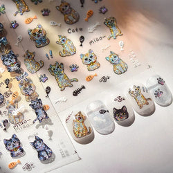 Cute Cat Eye Fishbone Animals Leopard Cat Ginger Cat Kitten Exclamation Point Paw Self Adhesive Nail Art Sticker Manicure Decals (ONLINE ORDER ONLY)