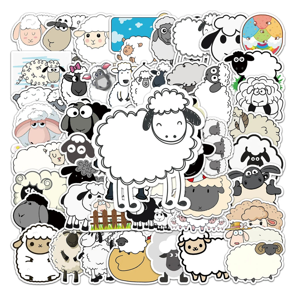 50Pcs Sheep Cartoon Waterproof Vinyl Stickers for Skateboard Snowboard Home Decor (ONLINE ORDER ONLY)