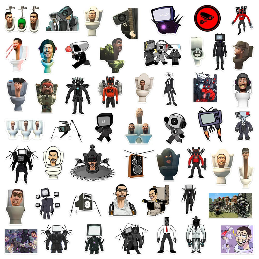 10/30/50/100PCS Skibidi Toilet Sticker Graffiti PVC Waterproof Notebook Laptop Fridge Bike Wall Funny Cartoon Decals Kids Toys (ONLINE ORDER ONLY)