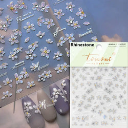 Gradient Coloredful Flower Petal Green Leaf Dreamy Shiny Chinese Rose Fantasy Relief Adhesive Nail Art Stickers Manicure Decals (Online Order Only)