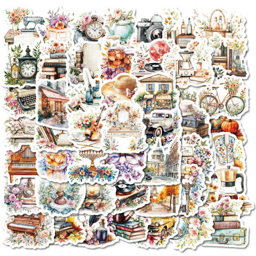 10/50PCS Aesthetic Retro Flowers World Art Graffiti Stickers Cute Girls Decals DIY Refrigerator Phone Laptop Luggage Sticker Toy (ONLINE ORDER ONLY)