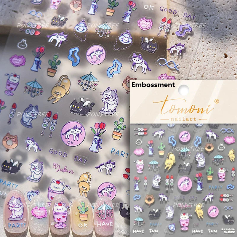 Lovely Bowknot Flower Shiny Star Love Heart Vibrant and Lively Tulip Moon Self Adhesive Nail Art Stickers Relief Manicure Decals (ONLINE ORDER ONLY)