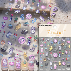 Lovely Bowknot Flower Shiny Star Love Heart Vibrant and Lively Tulip Moon Self Adhesive Nail Art Stickers Relief Manicure Decals (ONLINE ORDER ONLY)