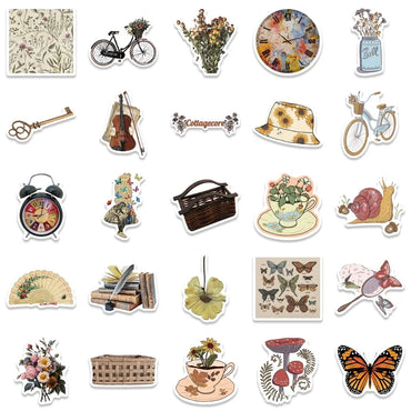 10/30/50PCS Vintage Things Sticker Aesthetic PVC Children's Decoration Korean Stationery Scrapbooking School Supplies for Kids (ONLINE ORDER ONLY)