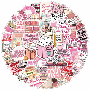 10/50pcs Pink Bookish Reading Book Stickers for Students School Season Gifts Scrapbooking Notebooks DIY Laptop Phone Bottle (ONLINE ORDER ONLY)