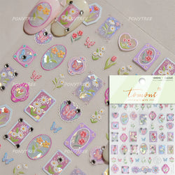 Cute Spring Flowers Purple Blue White Bowknot Rose Garden Daisy 5D Soft Embossed Relief Adhesive Nail Art Sticker Manicure Decal (ONLINE ORDER ONLY)
