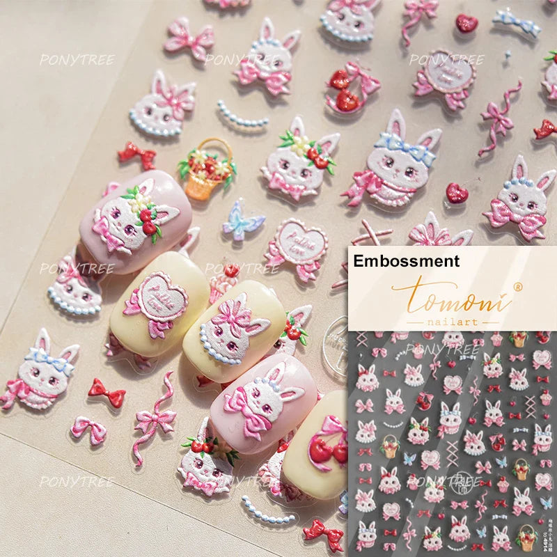Sweet Dessert Cute Bear Cake Apple Flower Strawberry Jam Lace Line Bear Footprints Adhesive Nail Art Stickers Manicure Decals (ONLINE ORDER ONLY)