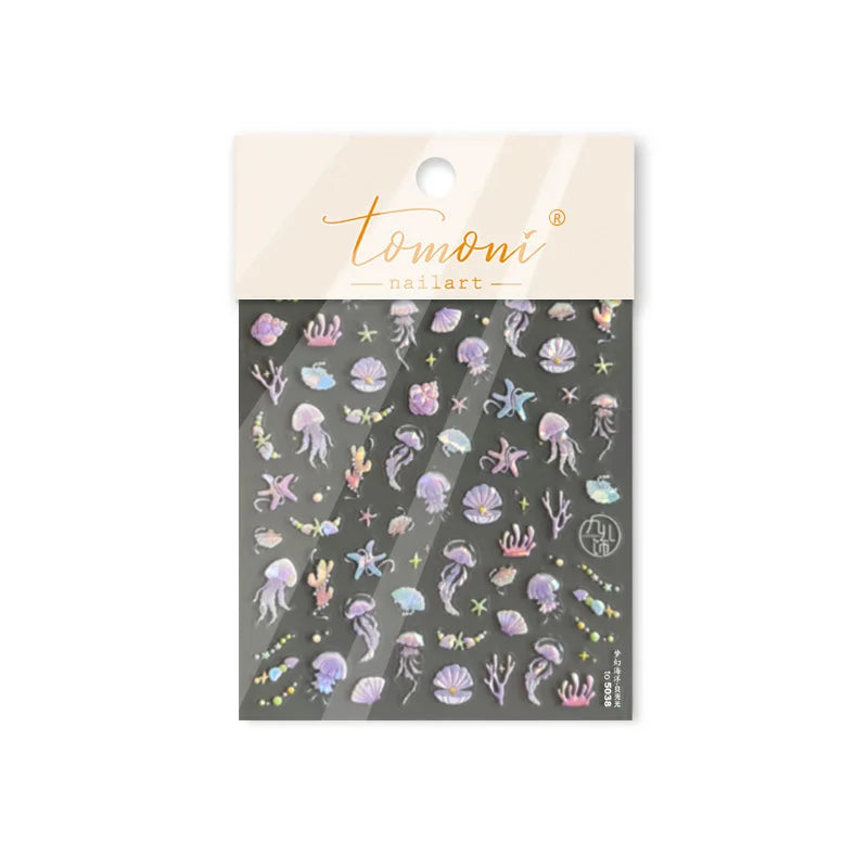 Infauna Jellyfish Conch Shell Starfish Octopus Coral Polypite Wishing Bottle Sea Self Adhesive Nail Art Stickers Manicure Decals (ONLINE ORDER ONLY)