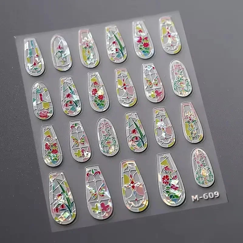 Chic Retro Rose Photo Frame Dried Flower Petal Self Adhesive Nail Art Stickers 5D Hot Stamping Relief Rhinestone Manicure Decals (Online Order Only)