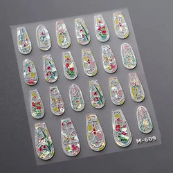 Chic Retro Rose Photo Frame Dried Flower Petal Self Adhesive Nail Art Stickers 5D Hot Stamping Relief Rhinestone Manicure Decals (Online Order Only)
