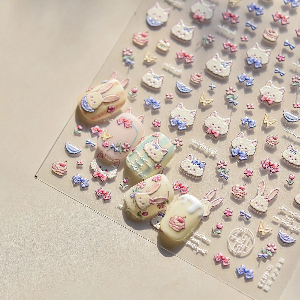 Bunny Love Heart Rabbit Nurse Cut Wound Bowknot Pill Flower Medicine Treatment Self Adhesive Nail Art Stickers Manicure Decals (ONLINE ORDER ONLY)