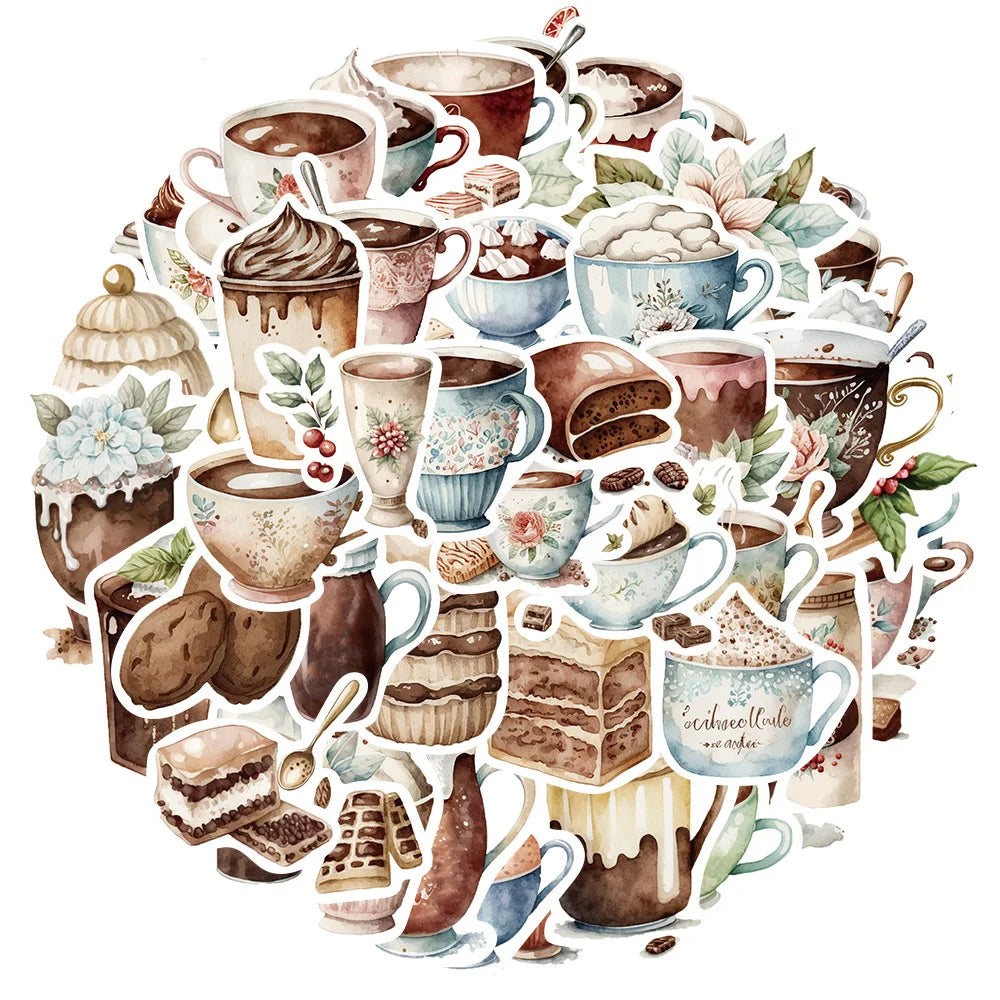 Cartoon Coffee Tea Sticker Pack for Laptop Luggage Car Fridge Vinyl (ONLINE ORDER ONLY)