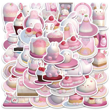 49pcs Cute Cartoon Pink Pudding Rabbits Stickers Vinyl Laptop Decals Luggage Phone Guitar Skateboard Waterproof Graffiti (ONLINE ORDER ONLY)