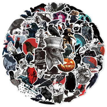 10/30/50PCS Cool Gothic Style Horror Crow Stickers DIY Travel Luggage Guitar Laptop Waterproof Skull Bomb Decals Sticker Toy (ONLINE ORDER ONLY)