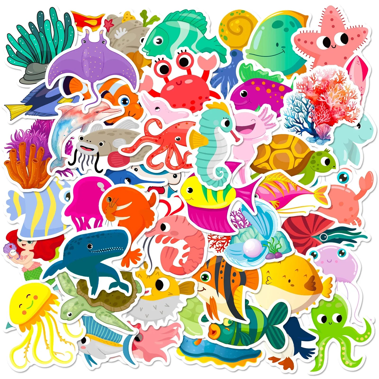 50Pcs Cartoon Aquarium Marine Life Stickers for Helmet, Wall, DIY Decoration (ONLINE ORDER ONLY)