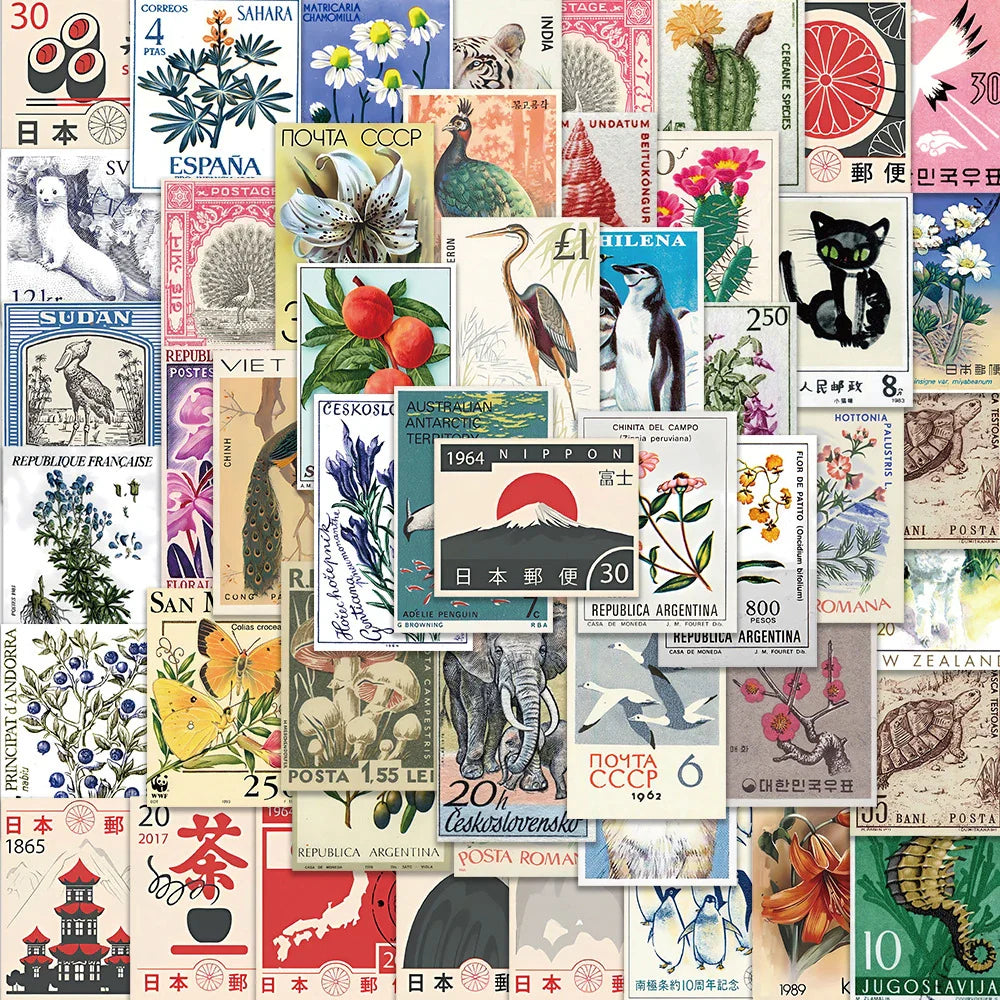 10/30/50pcs Vintage Postal Stamps From All Over The World Sticker Packs (ONLINE ORDER ONLY)