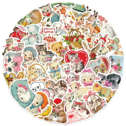 50Pcs Vintage Animals Clipart Animal Cartoon Stickers DIY Scrapbooking Guitar Snowboard Motorcycle Luggage Toy Sticker (ONLINE ORDER ONLY)