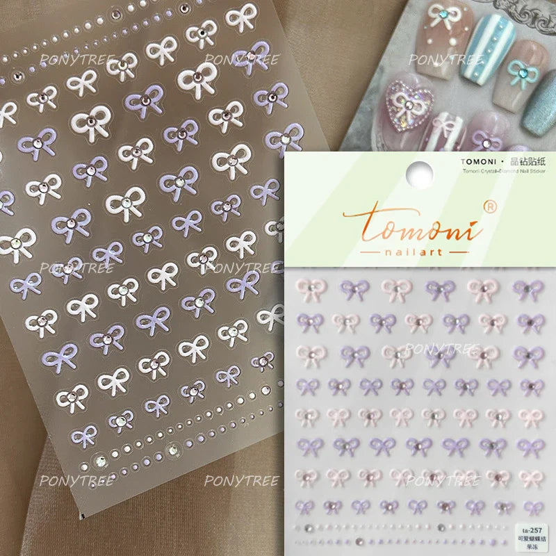 Pink Blue Purple Lovely Line Bowknot Lace Arc Curve Romantic Delicate Cording Embossed Adhesive Nail Art Sticker Manicure Decal (ONLINE ORDER ONLY)