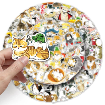 10/30/50/100PCS Cute Cat Stickers Hand Painted Cartoon Animal Decals Kids Toys Laptop Phone Guitar Decoration Graffiti Sticker (ONLINE ORDER ONLY)