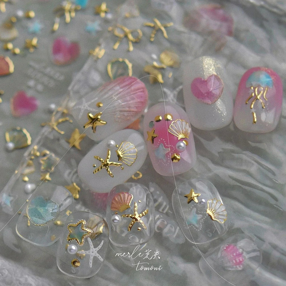 Dizzying Shell Coral Dolphin Starfish Heart Jellyfish Water Bubbles Ocean Adhesive Nail Art Decorations Stickers Manicure Decals (ONLINE ORDER ONLY)