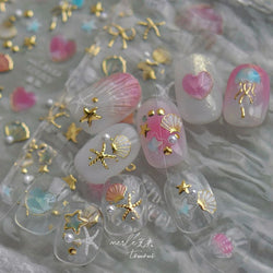 Dizzying Shell Coral Dolphin Starfish Heart Jellyfish Water Bubbles Ocean Adhesive Nail Art Decorations Stickers Manicure Decals (ONLINE ORDER ONLY)