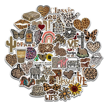 50pcs Leopard Print Cartoon Stickers for Laptop, Phone, Scooter, Suitcase, Stationery, Refrigerator (ONLINE ORDER ONLY)
