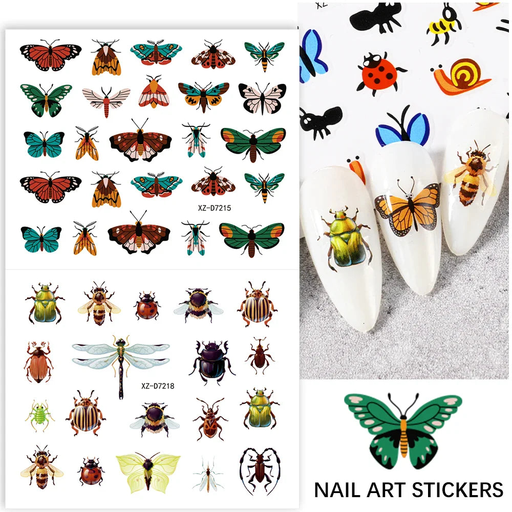 30pcs/Set Y2K 3D Cute Insect Nail Stickers Chic Dragonfly Spider Insect Butterfly Design Sliders Ladybug Beetle Manicure Decals* (Online Order Only)