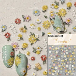 Cute Spring Flowers Purple Blue White Bowknot Rose Garden Daisy 5D Soft Embossed Relief Adhesive Nail Art Sticker Manicure Decal (ONLINE ORDER ONLY)