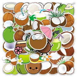 50PCS Summer Fruit Coconut Stickers for Phone Suitcase Scrapbook Scrapbooking Material Hawaii Sticker DIY Sticker (Online Order Only)