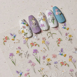 Hummingbird Iris Butterfly Peony Rose Tulip Daisy Lily Flowers Morning Glory Pearl Rhinestones Nail Art Sticker Decoration Decal (ONLINE ORDER ONLY)