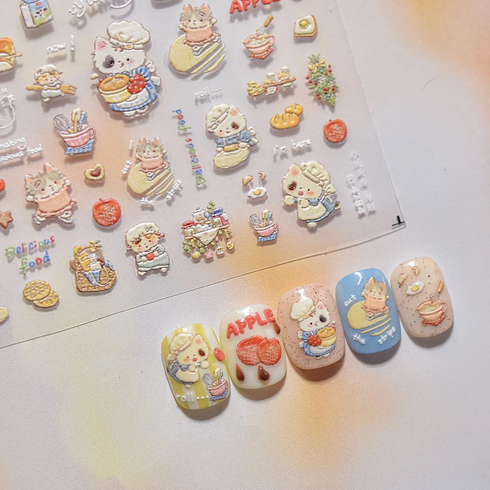 Sweater Glovesvacuum Cup Milk Fallen Leaves Kitten Adhesive Nail Art Stickers Warm Suitpinecone Kitchenware Cat Manicure Decals (ONLINE ORDER ONLY)