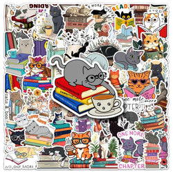 50Pcs Cat Reading Cartoon Waterproof Vinyl Stickers for Skateboard Snowboard (ONLINE ORDER ONLY)