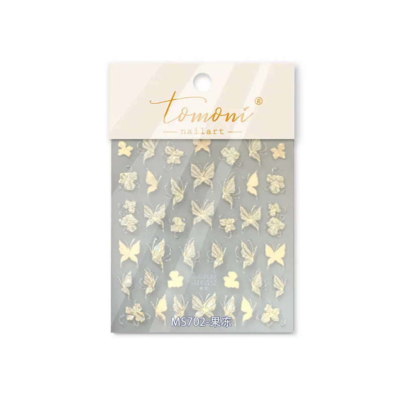 Charming Golden Gradient Shiny Rhinestone Jelly Butterfly Flower Petal Bowknot 3D Self Adhesive Nail Art Sticker Manicure Decals (ONLINE ORDER ONLY)