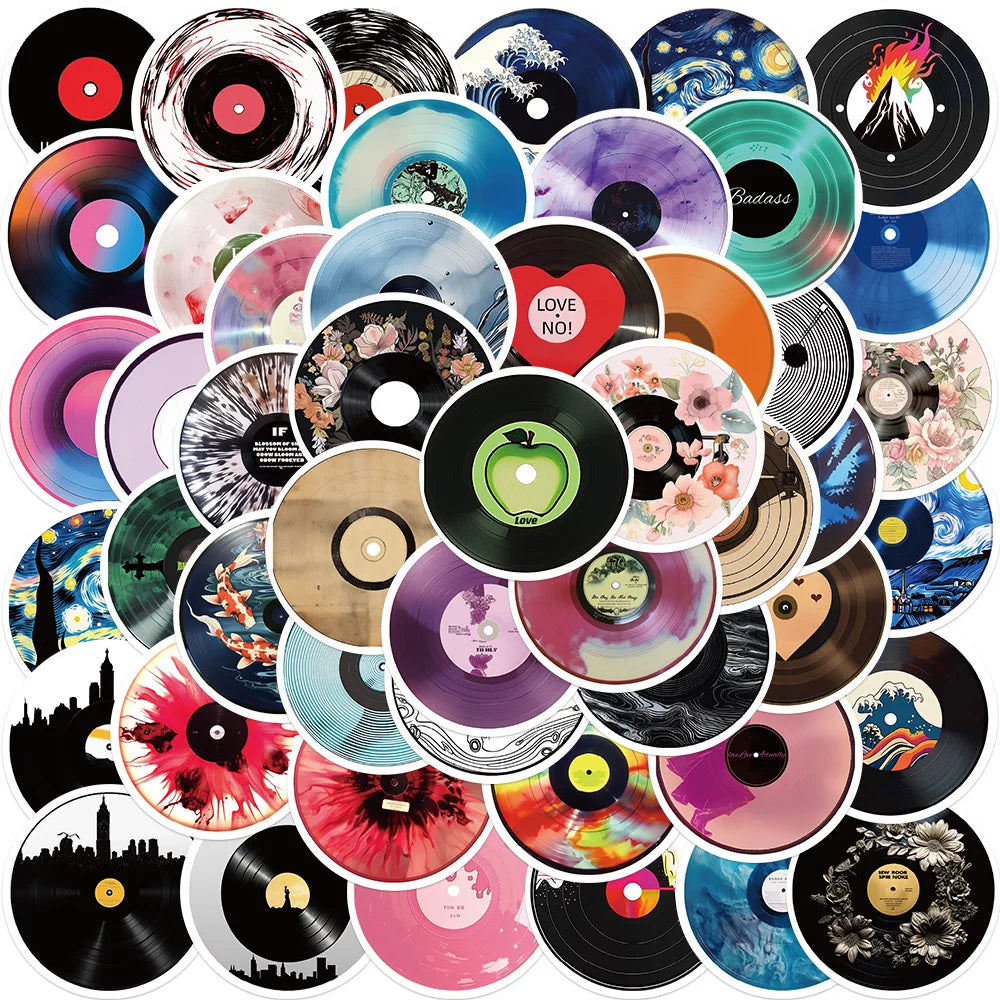 50pcs Creative Vinyl CD Record Graffiti Stickers for Helmet, Wall, Desktop Decoration (ONLINE ORDER ONLY)