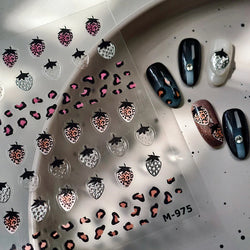 Pink Transparent Strawberry Leopard Print Metal Silver Fruit Lovely Self Adhesive Nail Art Stickers 5D Manicure Decals Wholesale (ONLINE ORDER ONLY)