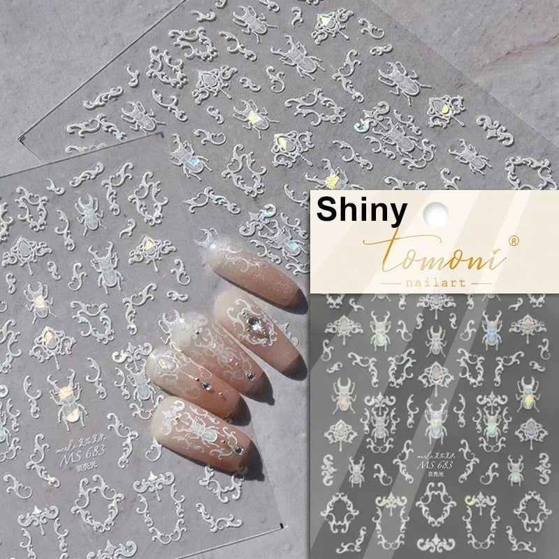 Charming Red Rose Phoenix Flower Wing Leaves Flower Feather Pearl Relief Embossed 5D Adhesive Nail Art Stickers Manicure Decals (ONLINE ORDER ONLY)