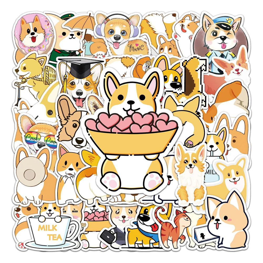 50Pcs Corgi Dog Waterproof Vinyl Stickers for Skateboard Snowboard (ONLINE ORDER ONLY)