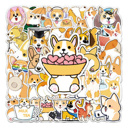 50Pcs Corgi Dog Waterproof Vinyl Stickers for Skateboard Snowboard (ONLINE ORDER ONLY)