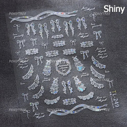 French Chic Blue Line Bowknot Fan Flower Leaves Butterfly Lace Frame Bell Shiny Self Adhesive Nail Art Stickers Manicure Decals (ONLINE ORDER ONLY)